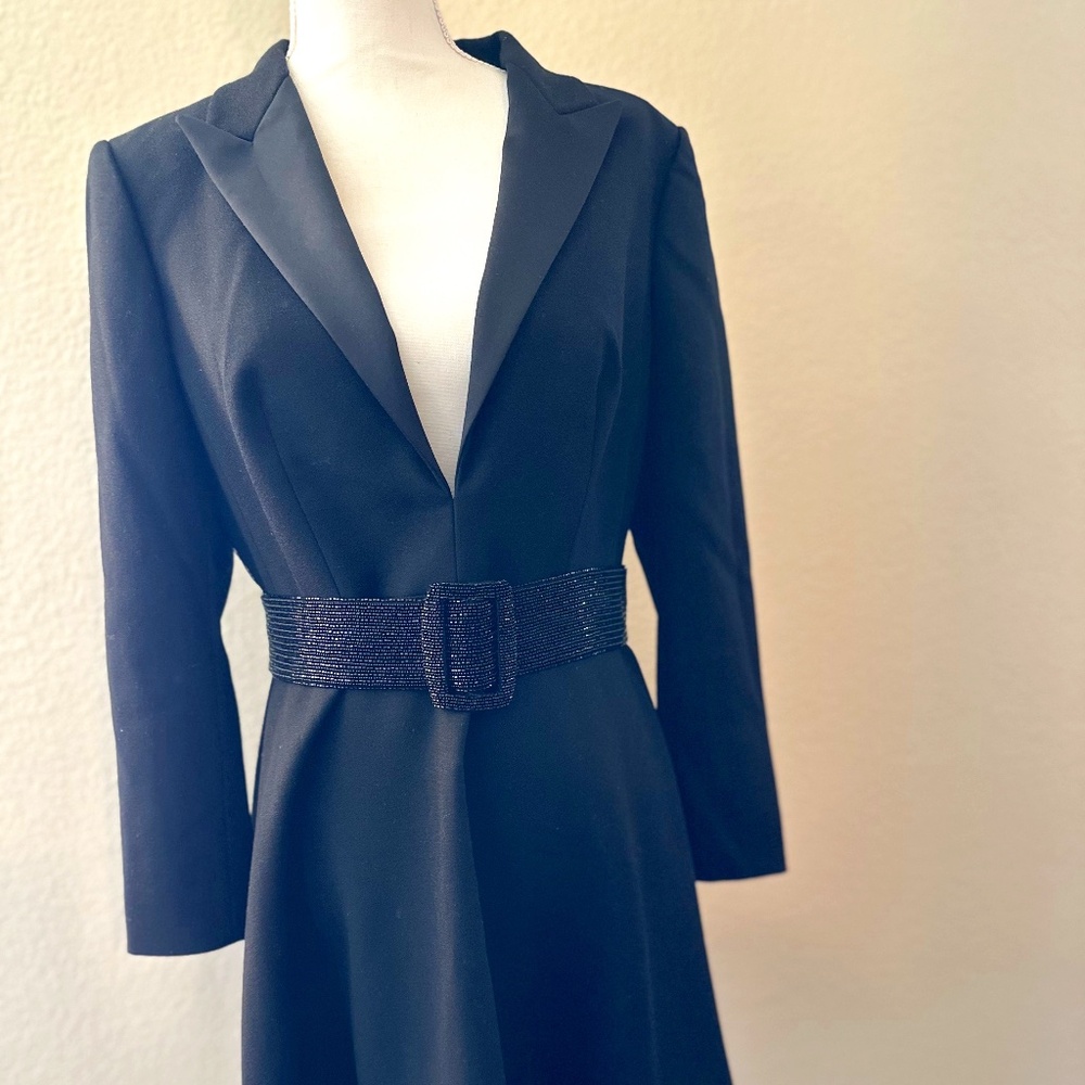Saint Laurent Paris Black Tuxedo Blazer Dress w/ Beaded Belt – FR 44 (US 10)